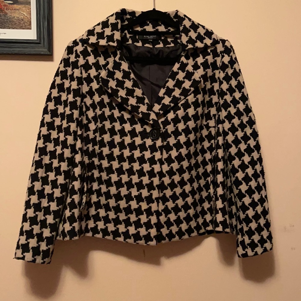 Nine West Houndstooth 18W Blk & Tan Coat EUC